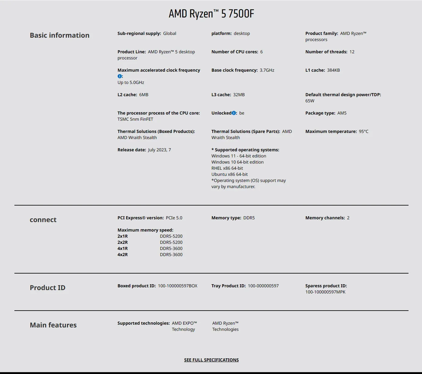 AMD Ryzen 5 7500F 3.7GHz 6-Cor - Pc Gaming Amd Ryzen 5 のレビューと価格