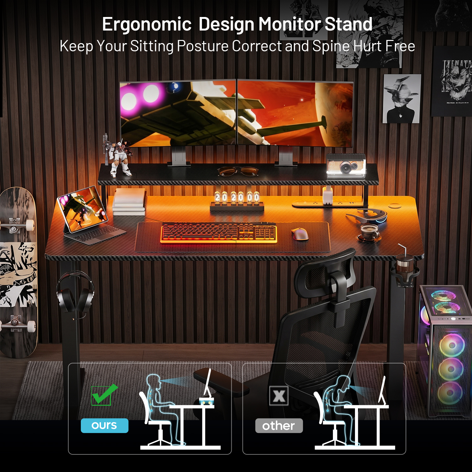 Gaming Desk with LED Lights &  - Pc Gaming Earbuds のレビューと価格