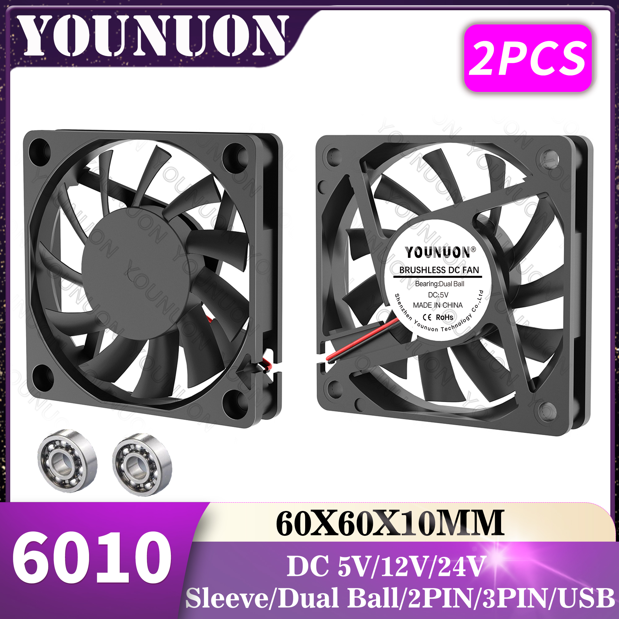 2PCS 60mm 5V 12V 24V Brushless - Pc Case Fan のレビューと価格